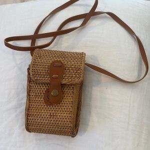 Woven Crossbody Bag with Leather Strap 100% rattan